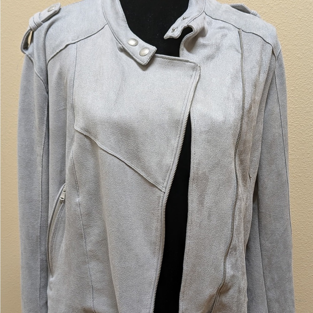 Light Gray M Suede Moto Jacket - BlankNYC
